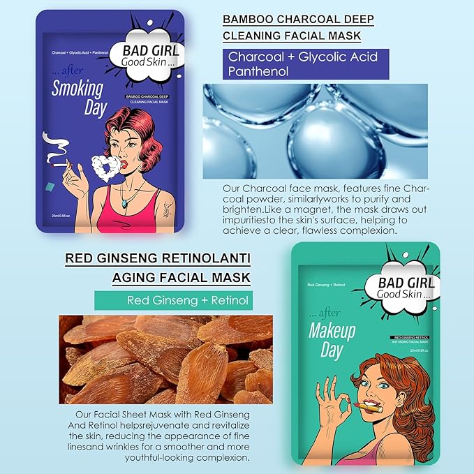 Face Masks Skincare Set for Girl,Moisturizing Collagen Facial Masks for Women Home Spa,Hyaluronic Acid Face Mask for All Skin Types,Day Night Facial Mask Hydrating,Deep Cleaning,Oil Contral(24Pack)