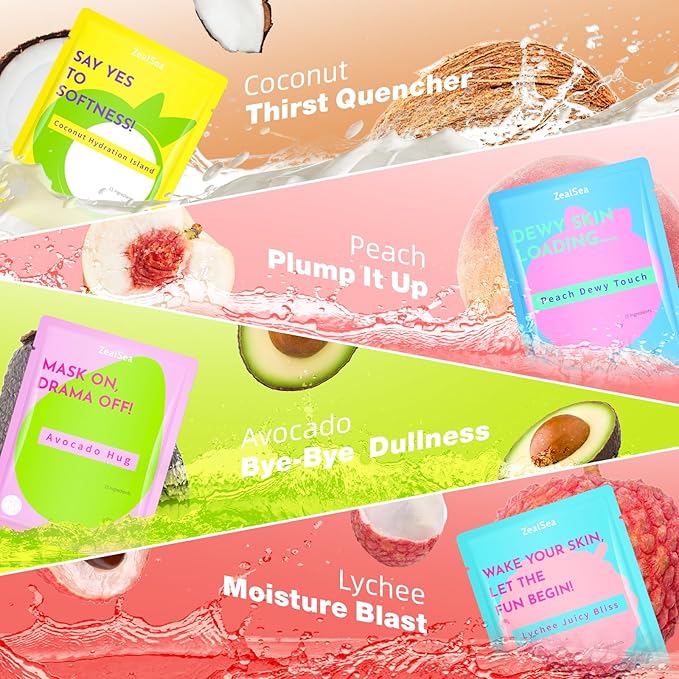 ZealSea Clean Beauty Face Masks Skincare, Minimalism 15 Ingredients Sheet Mask, Dopamine Color Design Facial Mask, Sleepover & Slumber Spa Party Supplies, Women Teen Girl Gifts Trendy Stuff, 7 Pack