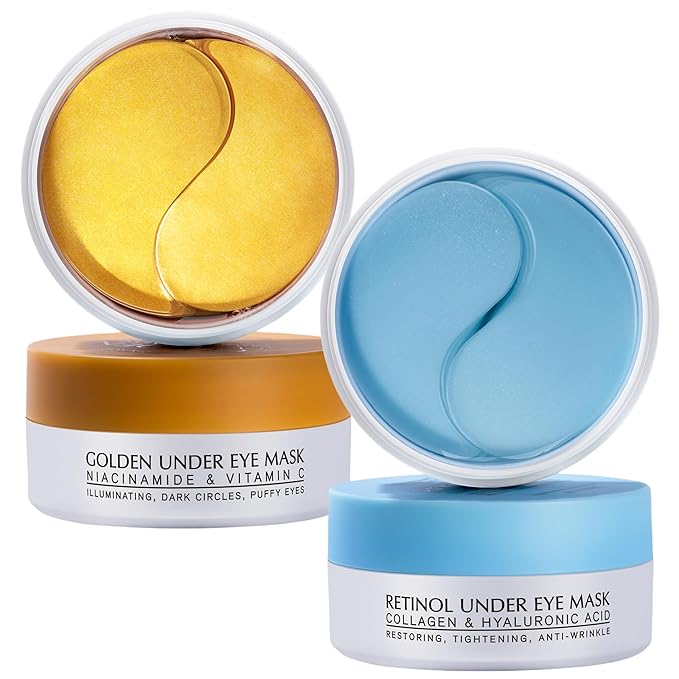 Under Eye Patches Kit: 120 Pcs Retinol & Golden Gel Eye Mask for Dark Circles, Puffiness and Wrinkles - Day & Night Skin Treatment Pads with Niacinamide, Collagen, Hyaluronic Acid & Vitamin C (2 Pack)
