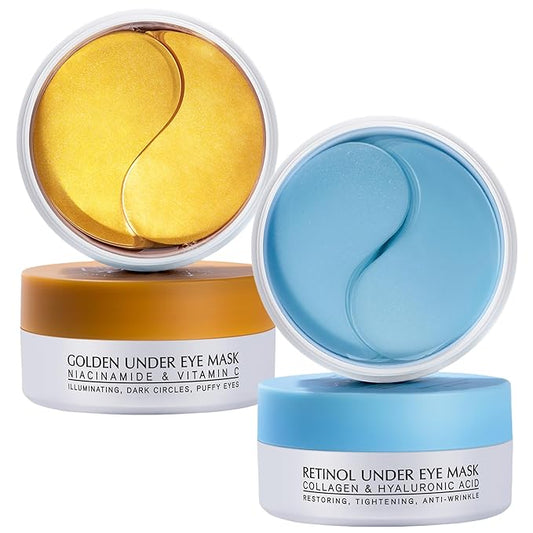 Under Eye Patches Kit: 120 Pcs Retinol & Golden Gel Eye Mask for Dark Circles, Puffiness and Wrinkles - Day & Night Skin Treatment Pads with Niacinamide, Collagen, Hyaluronic Acid & Vitamin C (2 Pack)