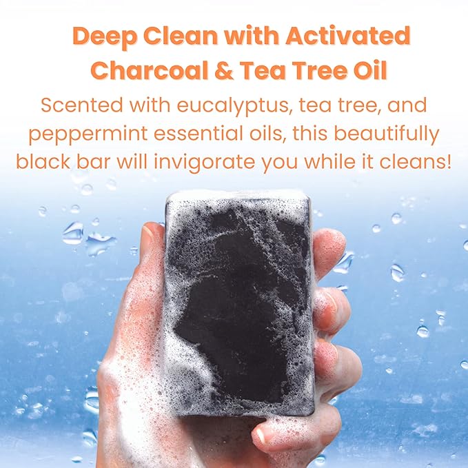 Real American Soap with Activated Charcoal & Tea Tree Oil (3 Pack) – Long-Lasting, Moisturizing Natural Bar Soap with Grass Fed Tallow, Gentle Conditioning Lard, & Coconut Oil – Daily Use