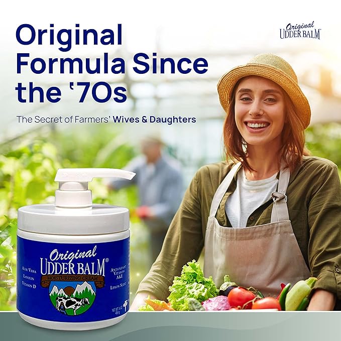 Original Udder Balm Pump Jar - Made in USA - Extra Thick Udder Cream & Hand Balm for Dry Skin, Cracked Heels, Rough Hands – Deep Moisture Heel Cream & Foot Moisturizer with Aloe Vera, 16 Fl Oz