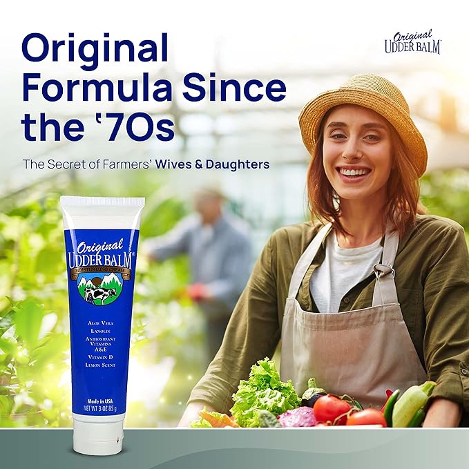 Original Udder Balm Tube - Made in USA - Extra Thick Udder Cream & Hand Balm for Dry Skin, Cracked Heels, Rough Hands – Deep Moisture Heel Cream & Foot Moisturizer with Aloe Vera, 3 Fl Oz