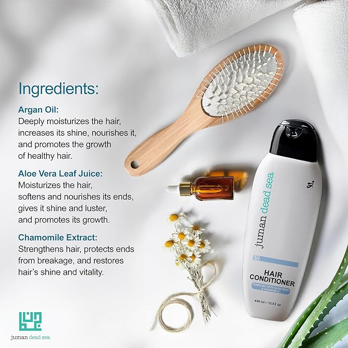 Juman Dead Sea Leave-in Conditioner | Enriched with Aloe Vera & Chamomile Extract | Hydrating Hair Conditioner | Repairs Damaged & Color-treated Hair | For Normal & Dry Hair Types | 13.5 Ounce