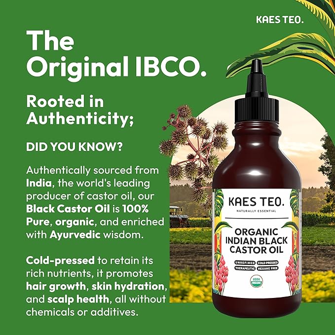 Organic Black Castor Oil for Hair Growth - Not Jamaican Black Castor Oil, 100% Pure Cold Pressed Hexane Free - USDA Certified, Skin, Nail, Scalp, Face, Thicker Eyebrows, Lashes 2 Fl Oz