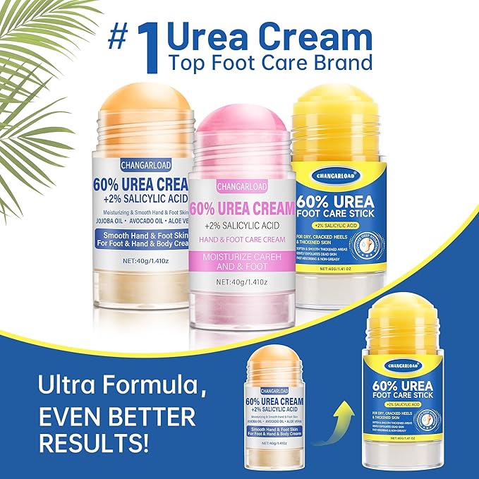 60% Urea + 2% Salicylic Acid Foot Cream–Ultra-Moisturizing Formula, Exfoliates Dead Skin, Softens Dry, Cracked Skin on Feet, Knees, Hands, Elbows. Helps soften callused, rough, or tender areas 2.82oz