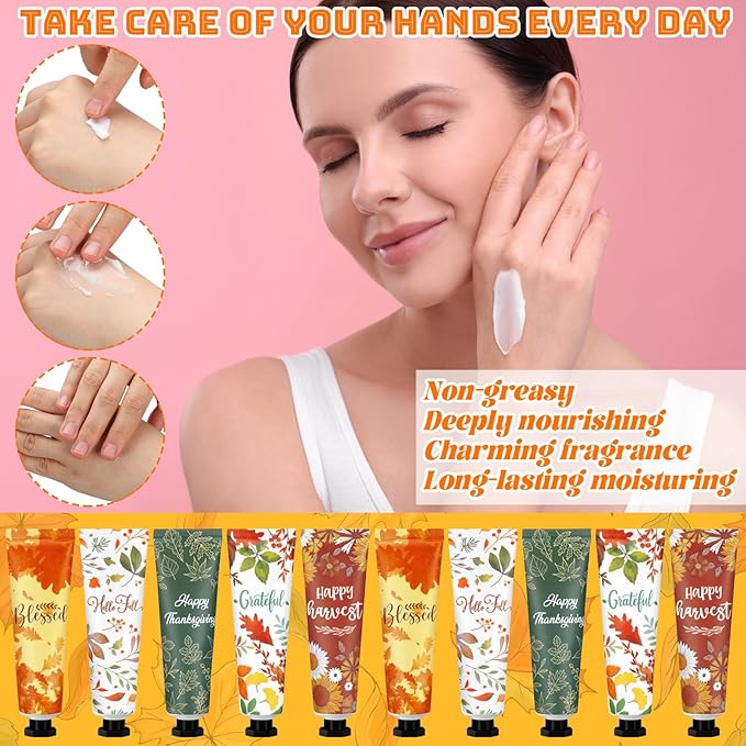 10 Pcs Fall Hand Lotion Bulk Gifts for Women Maple Leaves Hand Cream Gift Natural Botanical Fragrance Lotion for Chapped Hands 30ml Mini Travel Working Autumn Thanksgiving Party Supplies