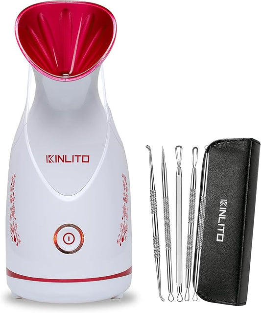 Facial Steamer Ionic Face Steamer for Home Facial, Warm Mist Portable Facial Steamer for Deep Cleaning Unclog Pores with Blackhead Remover, Aromatherapy Kit for Personal Home SPA (Rose Red)