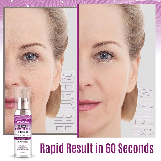 60 Second Instant Wrinkle Corrector Pure Organic + Peptide Complex, Amazing Results For All Skin Types 0.7 Fl Oz / 20 Ml