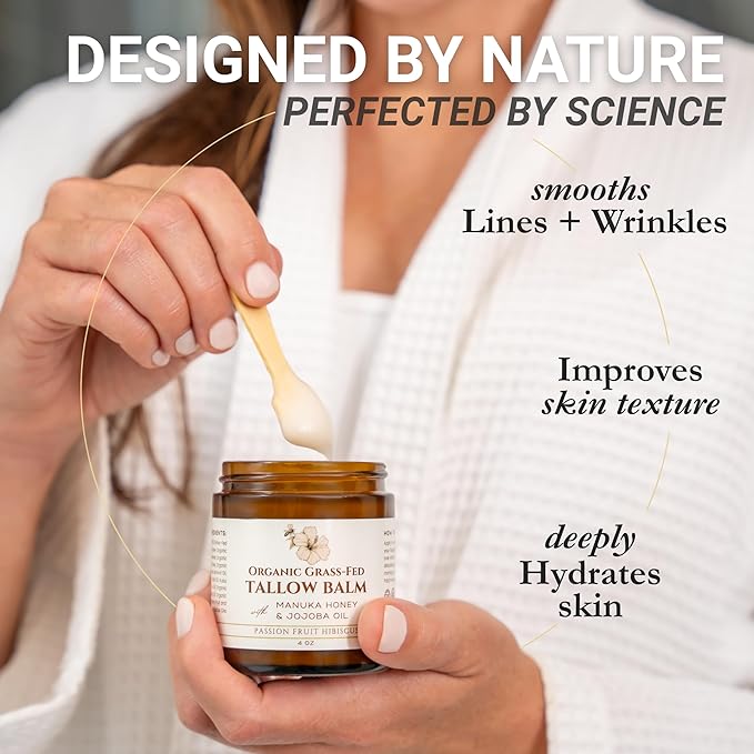 Beef Tallow for Face, Moisturizer with Manuka Honey & Pure Essential Oils, Organic Face & Body Balm, Natural Skincare with Jojoba, Sweet Almond, Tamanu & Baobab Oils, Made in USA, 4oz