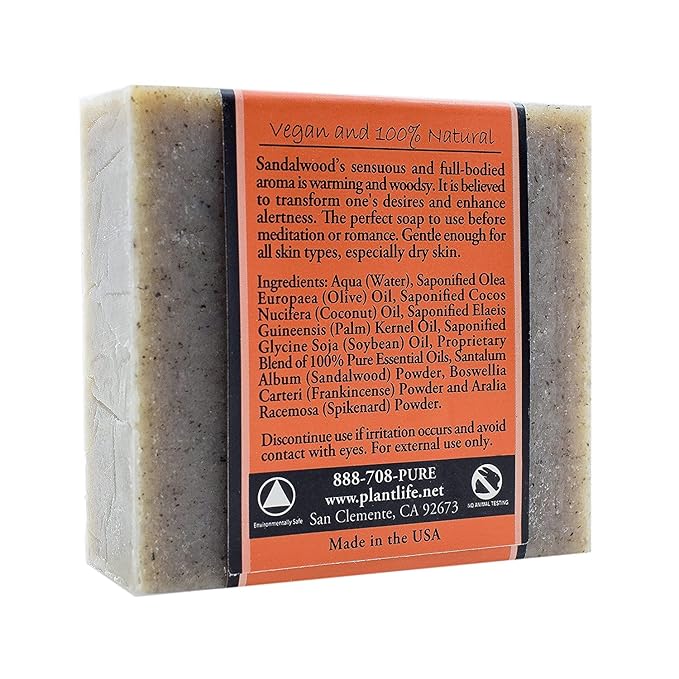 Plantlife Sandalwood 3-Pack Bar Soap - Moisturizing and Soothing Soap for Your Skin - Hand Crafted Using Plant-Based Ingredients - Made in California 4oz Bar