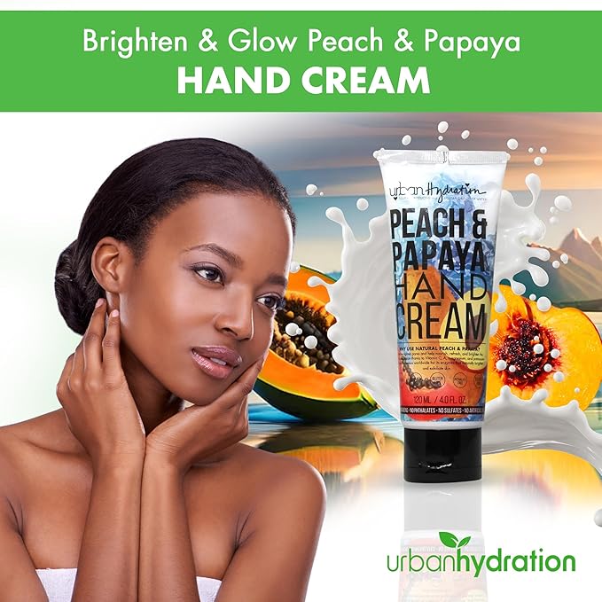 Urban Hydration Peach & Papaya Hand Cream, Hydrating & Moisturizing Hand Cream for Men and Women, Brighten & Glow Formula with Ceramides and Antioxidants, Sulfate-Free & for All Skin Types – 4 FL Oz