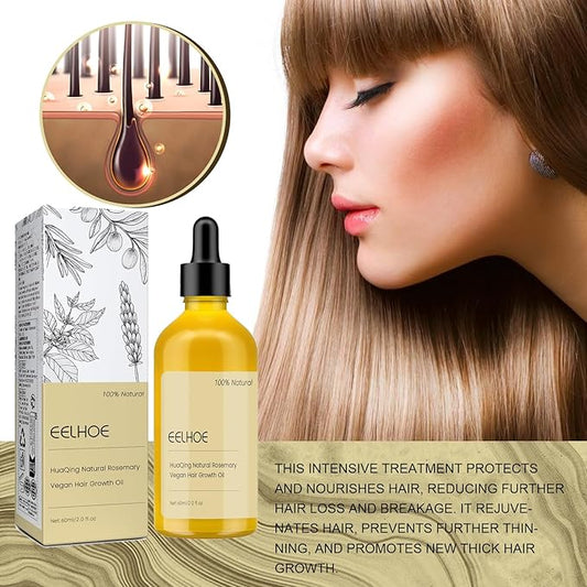 60 ML Eelhoe Natural Hair Growth Oil, HuaQing Natural Hair Growth Organic Rosemary Oil for Dry Damaged Hair and Growth Thin Hair.