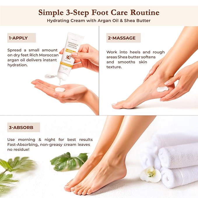Foot Cream for Dry Cracked Heels and Feet Moisturizer with Argan Oil, Shea Butter & Vitamin E – Hydrating Foot Lotion for Dry Cracked Feet for Women – Smooth, Fast-Absorbing, Non-Sticky Care