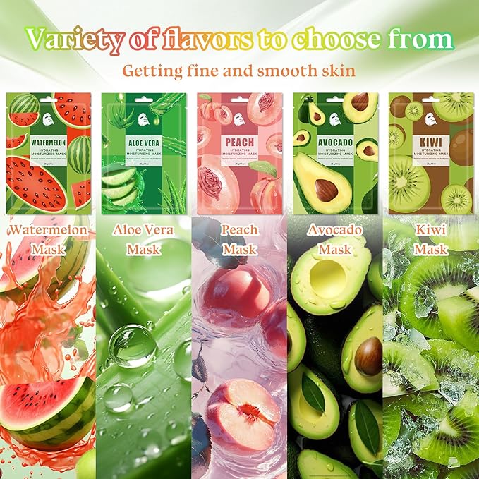 10PCS Hydrating Face Masks,Moisturizing Facial Masks for Women and Men,Fruit Overnight Facial Sheet Mask,Lightweight and Non-greasy Face Sheet Mask for All Skin Type 04
