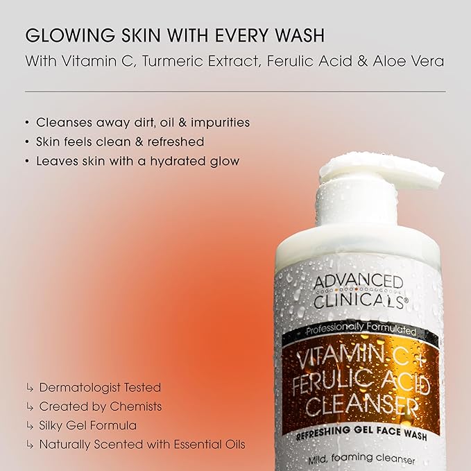 Advanced Clinicals 3 Pack Glow Getter Vitamin C Skin Care Set | Brightening Vitamin C Serum + Facial Cleanser Face Wash + Under Eye Cream For Dark Spots | Anti Aging Gift Set Box For Women & Men, 3PC