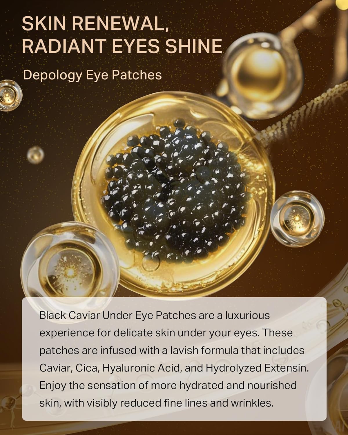 Black Caviar under Eye Patches (30 Pairs), Anti-Aging Hydrating Eye Mask for Wrinkles, Fine Lines, Skincare with Hyaluronic Acid & Cica, Beauty & Personal Care