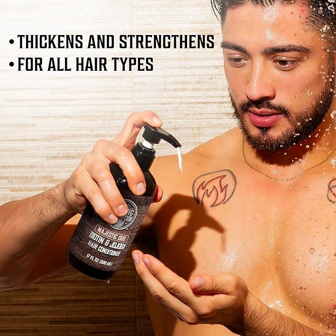 Viking Revolution Majestic Oud Mens Shampoo and Conditioner Set with Biotin and Jojoba Oil - Natural Hair Shampoo and Hair Conditioner for Men with Vitamin B5 - Mens Shampoo for Thinning Hair (17Oz)