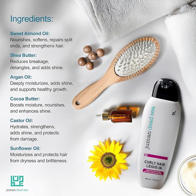 Juman Dead Sea Curly Hair Conditioner | Enriched with Shea & Cocoa Butter | Hydrating Hair Conditioner with Essential Oils | Keeps Long Curly Hair Intact | 13.5 Ounce