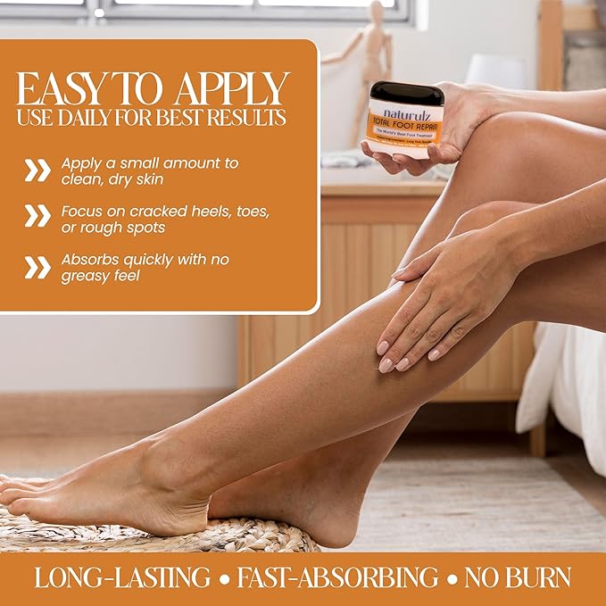 Naturulz Total Foot Repair 4oz – No Junk Foot Cream for Dry, Rough Skin & Cracked Heels, Lightweight & Compact Moisturizer for Feet, Knees, Elbows & Hands, Softens, Repairs & Smooths Cracked Skin