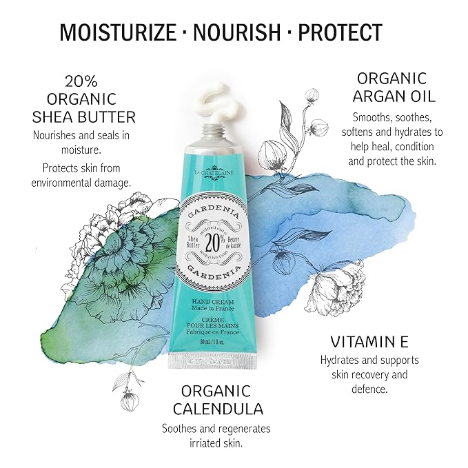 La Chatelaine 20% Shea Butter Hand Cream Travel Size, Organic Argan Oil, Moisturizing, Nourishing, Repairing, Extra-Rich Hand Lotion, Made in France, Paraben Free, 1 oz / 30ml (Gardenia)