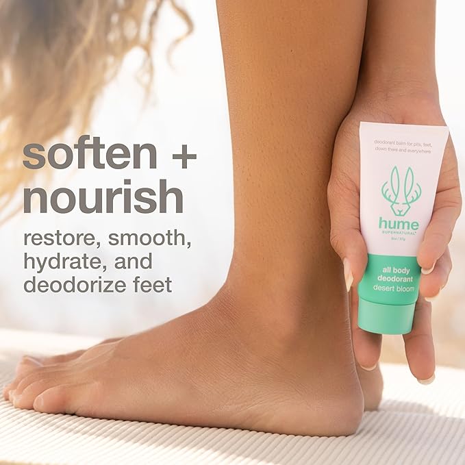 HUME SUPERNATURAL Foot Cream for Dry Cracked Heels and Feet – Moisturizing Heel Balm & Deodorizer for Smelly, Callused, or StinkyFeet – Natural Odor Control & Cracked Feet Treatment - Fragrance Free