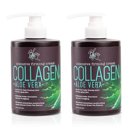 BLOOM IT'S A GREAT SKIN DAY! Collagen Lotion Skin Care Firming Body Cream, Intensive Anti Aging Moisturizer Face Lotion with Aloe Vera For Wrinkles, Sagging Skin, Dry Skin, Fragrance Free, Pack of 2