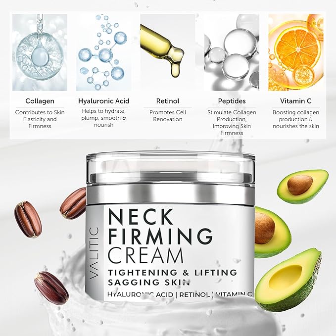 VALITIC Neck Cream for Tightening and Firming - Hyaluronic Acid, Retinol, and Vitamin C - Anti Aging Tightening & Lifting Sagging Skin Day and Night Cream