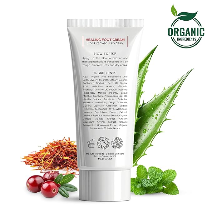Bellebe Skincare Rapid Repair Foot Cream, Organic Aloe Vera with Eucalyptus and Vitamin C, Intensive Strength for Cracked, Callused, Dry Skin, 120ml