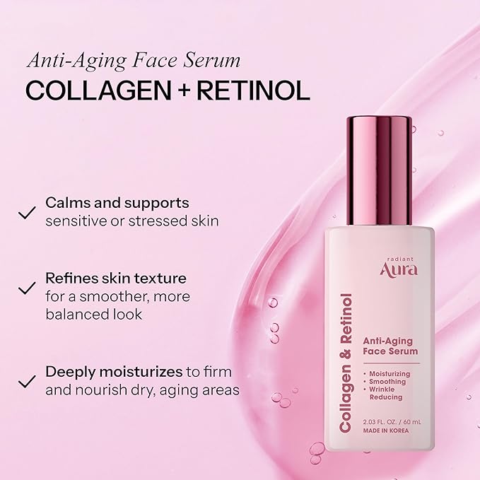 Collagen & Retinol Face Serum-Dermatologist Tested Korean Anti-Aging Solution for Wrinkles & Dark Spots -Premium Skin Repair Formula for Deep Hydration & Rejuvenation 2-pack 2 fl oz
