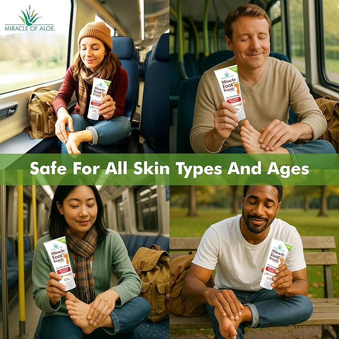 Aloe Vera Lotion & Foot Cream Combo – Aloe All Over 1 oz + Foot Repair 4 oz – Soothing Aloe Lotion for Dry Skin, Hands, Heels & Body – Diabetic-Safe Foot Cream for Cracked Feet