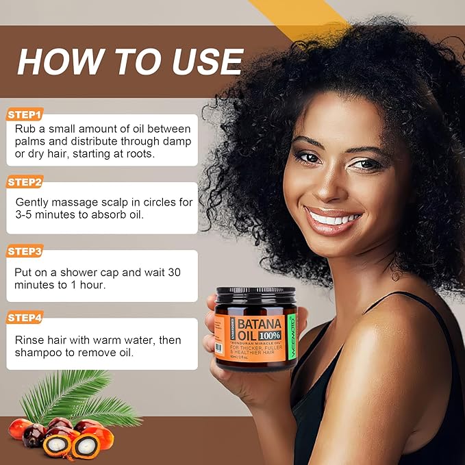 Raw Batana Oil for Hair Growth Dr Sebi, 100% Pure Organic Batana Hair Mask from Honduras, Wild Growth Hair Oil, Scalp Oil Promotes Hair Thickness, Prevents Loss for Men & Women, 2 fl oz (1 Pack)