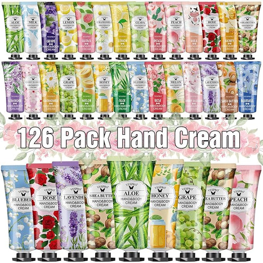126 Pack Hand Cream Set for Women, Bulk Hand Lotion Travel Size for Dry Cracked Hands, Mini Hand Lotion for Bridal Shower Favors, Thank You Gifts, Employee Appreciation Gifts and Birthday Gifts