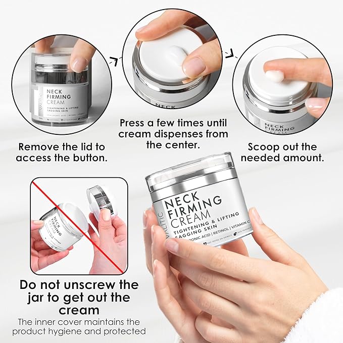 VALITIC Neck Cream for Tightening and Firming - Hyaluronic Acid, Retinol, and Vitamin C - Anti Aging Tightening & Lifting Sagging Skin Day and Night Cream