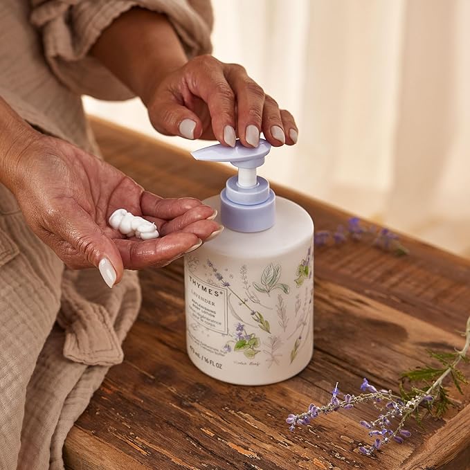 Thymes Large Replenishing Body Lotion - Moisturizing Body Lotion for Dry Skin - Scented with Notes of Velvety Lavender, Warm Rosewood, Fresh Clary Sage, & Earthy Violet (Lavender, 16 fl oz)