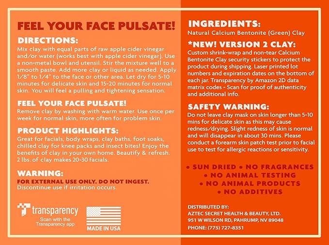 Aztec Secret– Indian Healing Clay 1 lb – Deep Pore Cleansing Facial & Body Mask – The Original 100% Natural Calcium Bentonite Clay – New Version 2