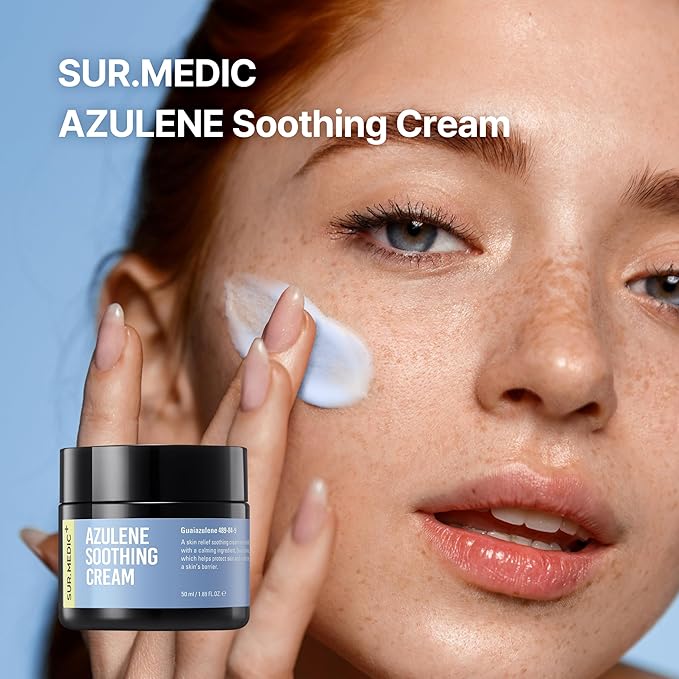 SURMEDIC AZULENE Moisturizing Soothing Cream, Calming Cream for Sensitive Skin, Daily Facial Moisturizer for Barrier Repair, Blemish Relief Care, Korean Skincare 50ml, 1.69 oz