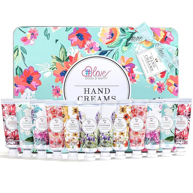 BODY & EARTH Hand Cream Gift Set for Mothers Day Gifts for Mom, Pack of 12 Enriched with Shea Butter to Nourish Dry Hands, Hand Lotion Gift Packs, Travel Size Hand Lotion Set, Birthday Gifts for Women