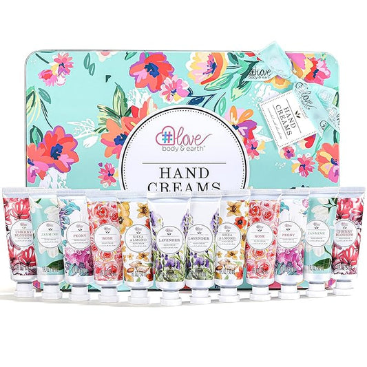 BODY & EARTH Hand Cream Gift Set for Mothers Day Gifts for Mom, Pack of 12 Enriched with Shea Butter to Nourish Dry Hands, Hand Lotion Gift Packs, Travel Size Hand Lotion Set, Birthday Gifts for Women