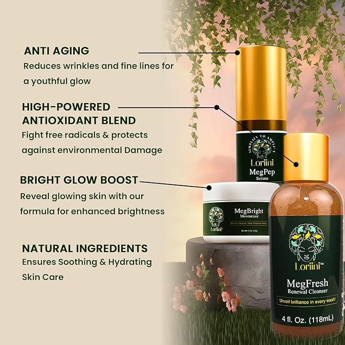 Meg collection - Skincare Set for Women | MegPep Hyaluronic Acid Face Serum - Anti-Aging | MegFresh Hydrating Cleanser- Exfoliating Face Wash | Megbrigt Moisturizer- Dark spots