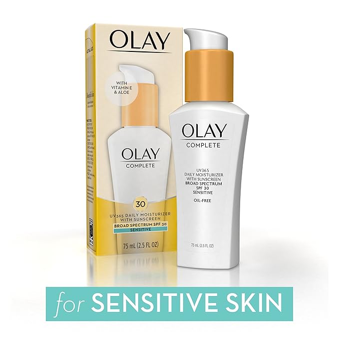 Olay Face Moisturizer, Complete with Sunscreen SPF 30, Fragrance-Free for Sensistive Skin, Broad Spectrum Sun Protection, Long-Lasting Hydration, Non-Comedogenic - Vitamin E & Aloe - 2.5 Oz - 2 Pack