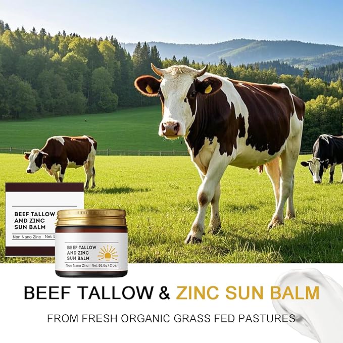 Beef Tallow and Zinc Sun Balm - Beef Tallow for Skin Instant Sun Protection, Beef Tallow Sunscreen for Face and Body Non Greasy Formula, Beef Tallow Moisturizer Daily Use for Deep Moisturizing 2 Oz
