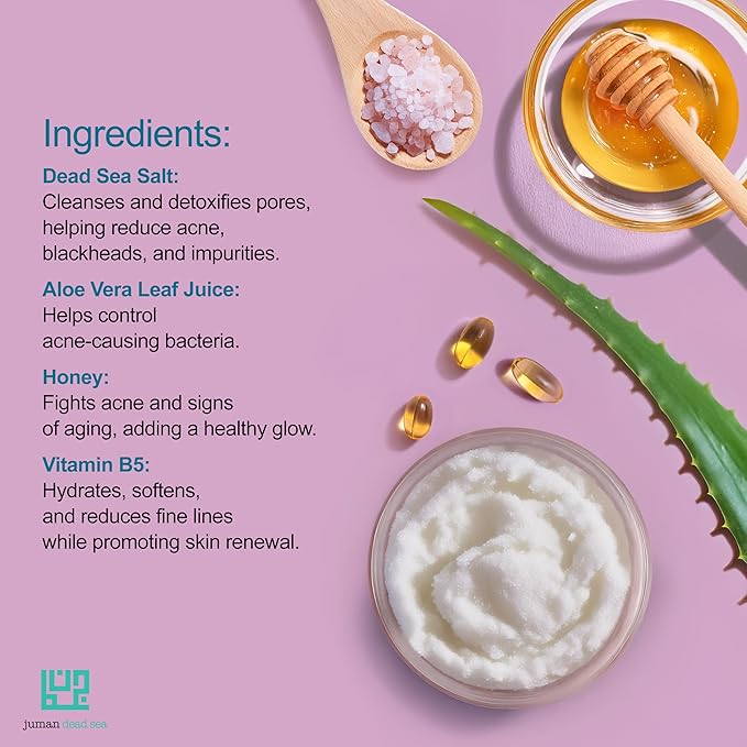 Juman Dead Sea Minerals Premium Aloe Vera & Honey Body Scrub | Gently Exfoliates and Renews Skin | Foam Scrub | SlS & Paraben Free | Vegan | 11.46 Oz