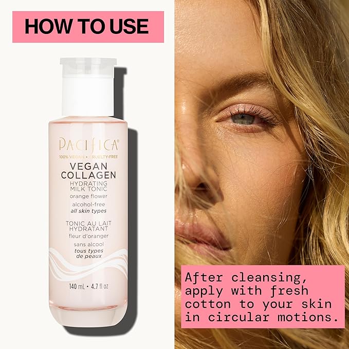 Pacifica Vegan Collagen Hydrating Milk Tonic – Alcohol-Free Milky Toner & Essence Moisturizing Vegan Collagen Face Tonic w/Hyaluronic Acid, Chamomile Jasmine All Skin Types Vegan Dermatologist Tested