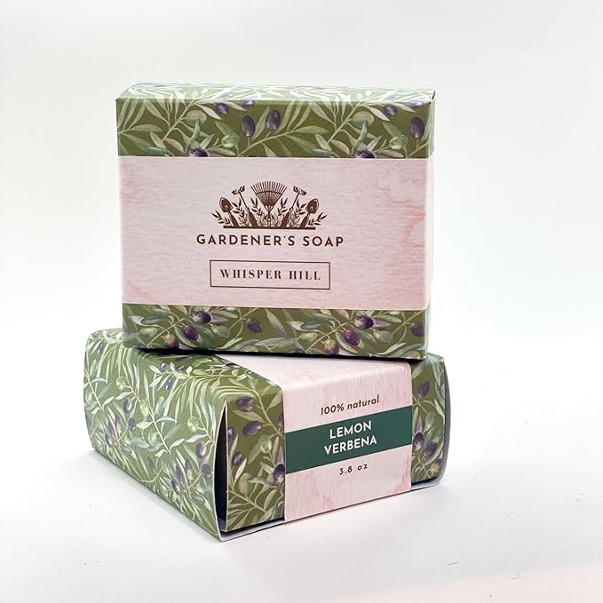 WHISPER HILL Gardener’s Lemon Verbena Olive Oil Soap – Handcrafted in Vermont Since 1997 – Gentle Exfoliating Bar for Hardworking Hands – 3.8 oz