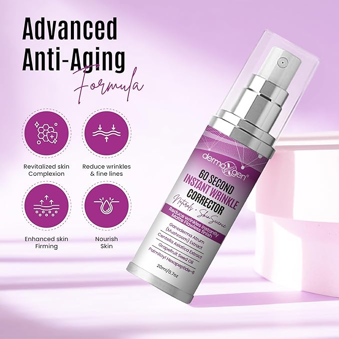 60 Second Instant Wrinkle Corrector Pure Organic + Peptide Complex, Amazing Results For All Skin Types 0.7 Fl Oz / 20 Ml
