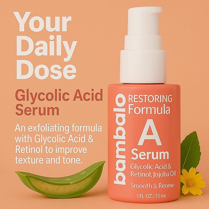 Glycolic Acid Serum - With Witch Hazel, Retinol, Jojoba Oil, Aloe Vera & Botanical Extracts - Resurface Texture & Brighten Skin Tone - 1 FL OZ / 30ML