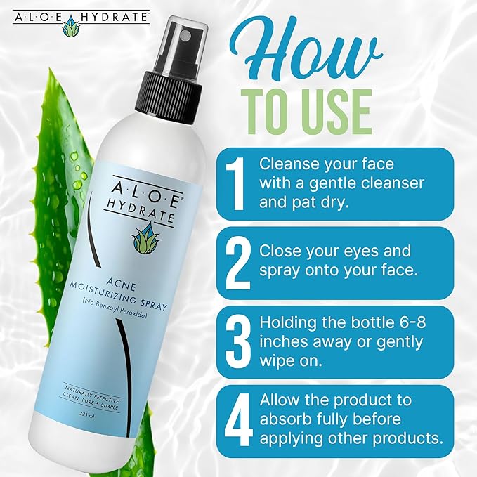 Acne Moisturizing Face Spray. Anti-Acne Face Mist of Aloe vera with Salicylic Acid, Retinol, Zinc, Niacinamide & Ceramide. Clean Hydrating Treatment for Breakouts & Sensitive Skin. Won't Clog Pores.