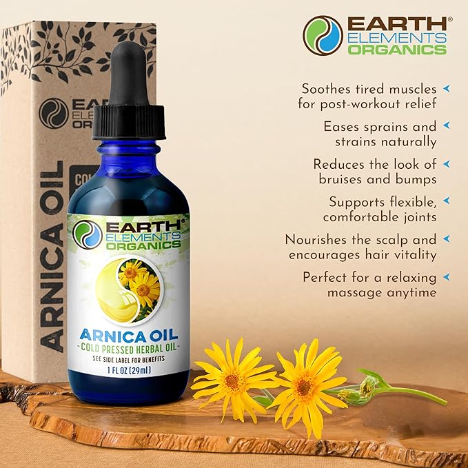 Arnica Oil - with Sunflower Seed Oil, Skin Routine for Post Surgery and After Care, Infused Herbal Extract for Face, Body, and Muscle Application, Pressed Formula, 1 fl oz