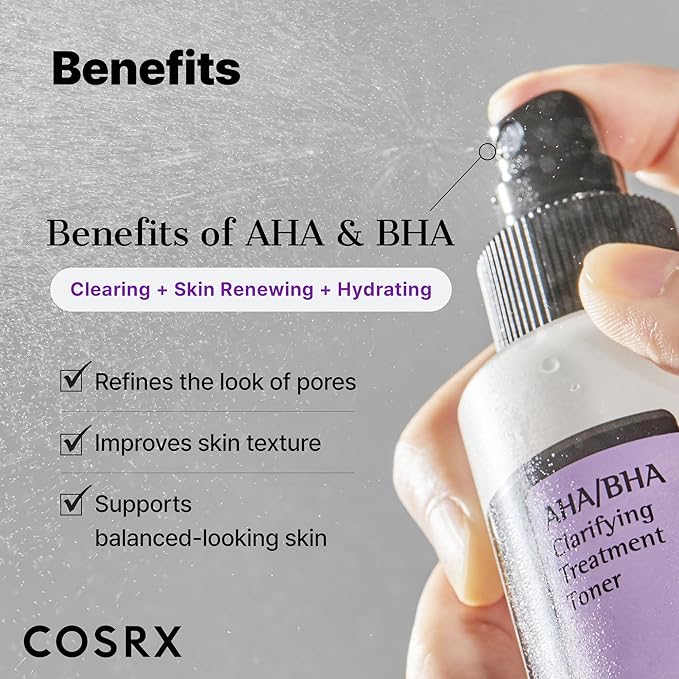COSRX AHA/BHA Treatment Toner 5.07 fl.oz/ 150ml, Facial Exfoliating Spray for Whiteheads, Pores, & Uneven Skin, Korean Toner, Not Tested on Animals, No Parabens, No Sulfates, Korean Skin Care